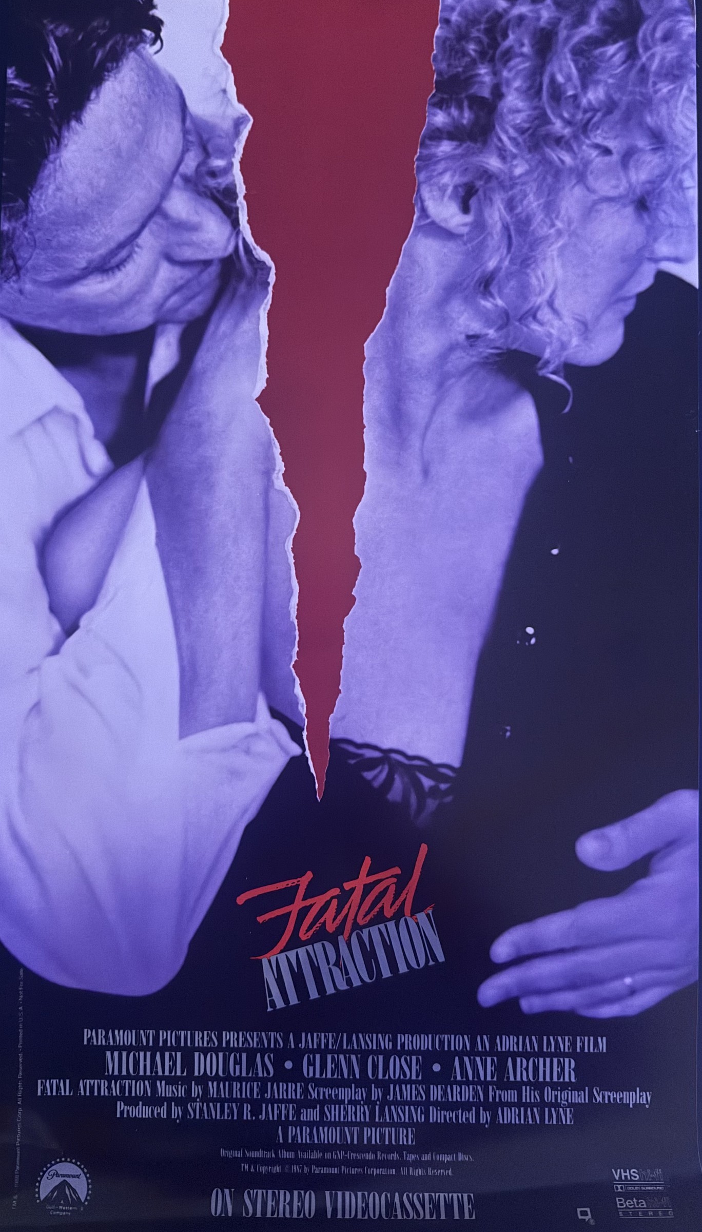 Actual Fatal Attraction — Paramount Home Video promotional poster front photograph