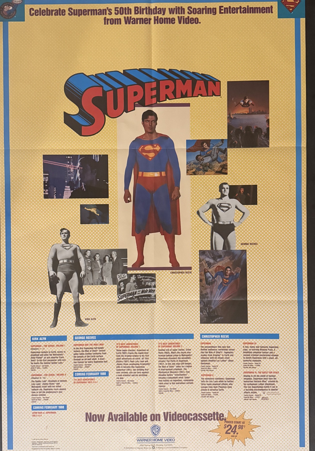 Actual Superman 50th Birthday - Warner Home Video promotional poster front photograph